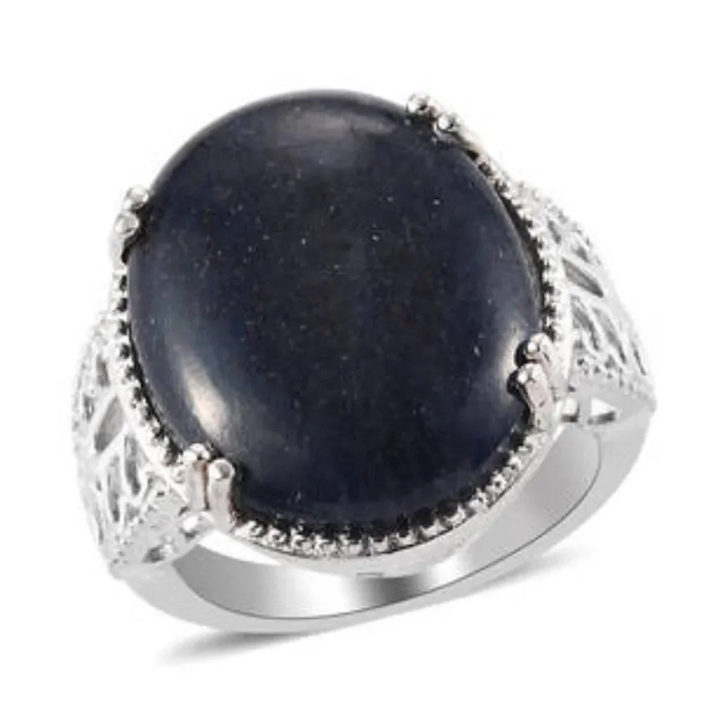 Aventurine Solitaire Ring in Platinum Bond (Size 8.0) 9.75 ctw Blue